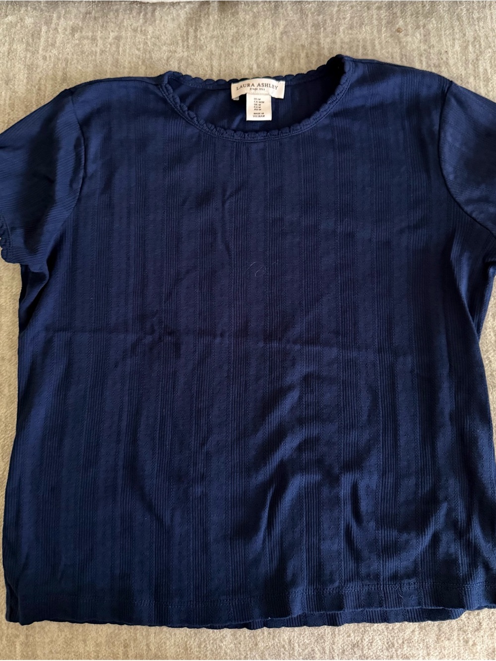 Laura Ashley Navy Short Sleeve Ribbed Knit Tee